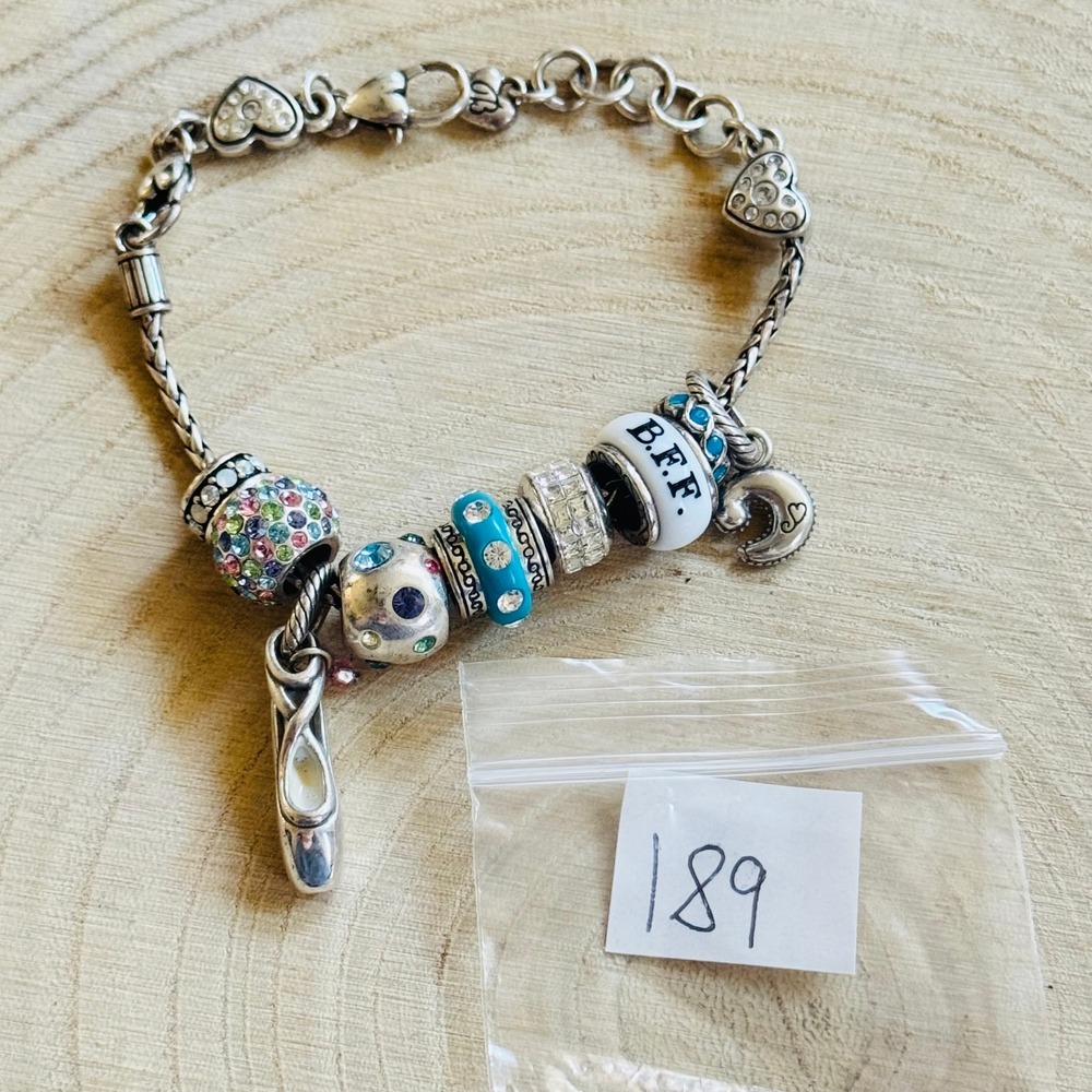 Brighton charm rope chain blue Bracelet Signed BFF Ballet crystal 7 charms 7" - Picture 6 of 6